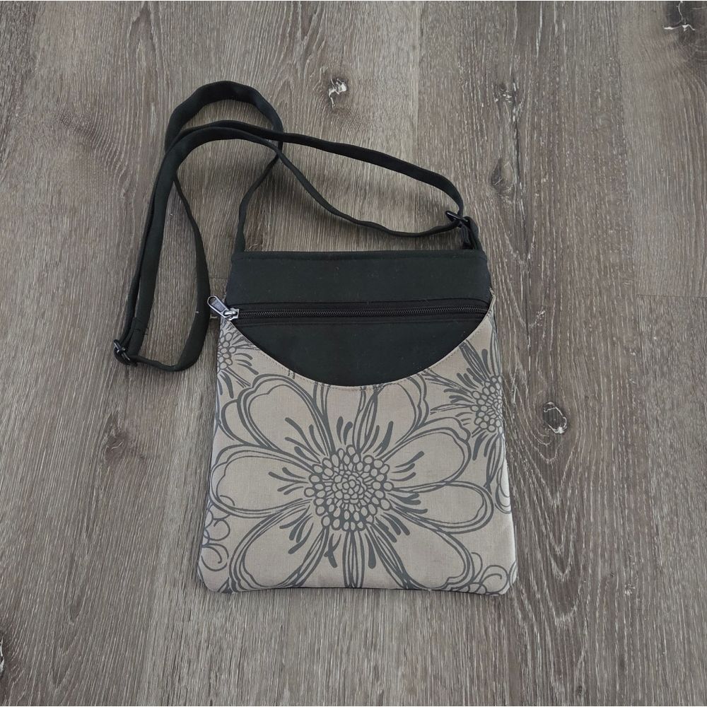 Gray and Black Floral Crossbody Bag